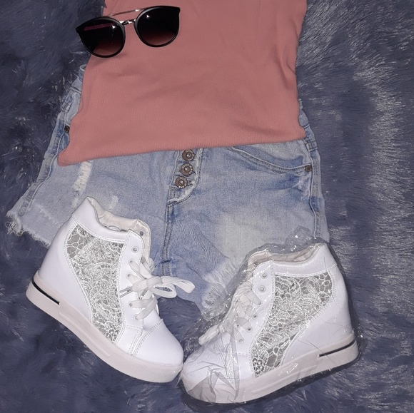 white lace platform sneakers